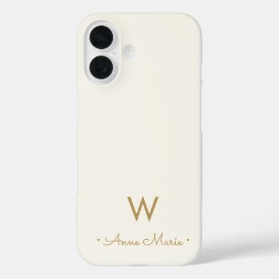 Moderne Ivoor Gouden Script Monogram iPhone 16 Hoesje
