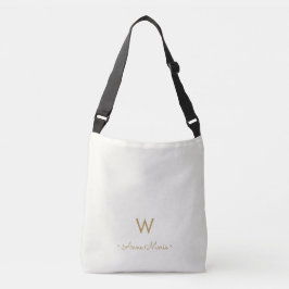 Moderne Ivoor Gouden Script Monogram Crossbody Tas