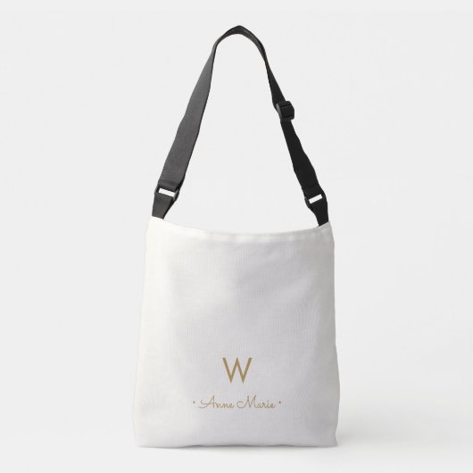 Moderne Ivoor Gouden Script Monogram Crossbody Tas (Voorkant)