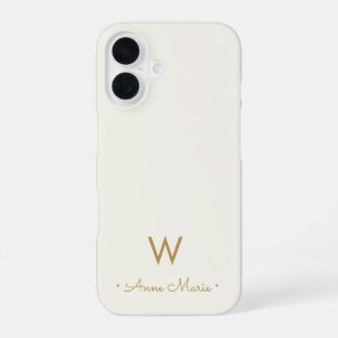 Moderne Ivoor Gouden Script Monogram iPhone 16 Hoesje