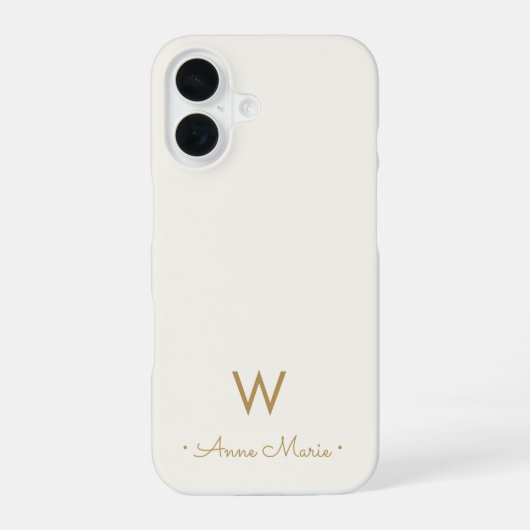 Moderne Ivoor Gouden Script Monogram iPhone 16 Hoesje (Achterkant)