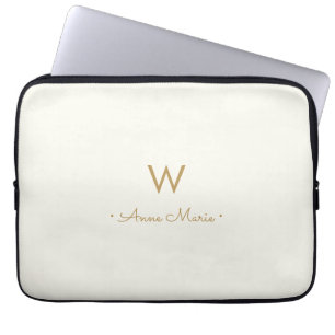 Moderne Ivoor Gouden Script Monogram Laptop Sleeve