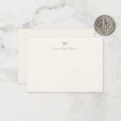 Moderne Ivoor Gouden Script Monogram Notitiekaartje (Voorkant / Achterkant in situ)