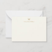 Moderne Ivoor Gouden Script Monogram Notitiekaartje (Voorkant)
