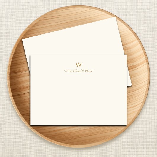 Moderne Ivoor Gouden Script Monogram Notitiekaartje