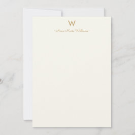 Moderne Ivoor Gouden Script Monogram Notitiekaartje