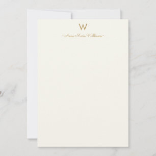 Moderne Ivoor Gouden Script Monogram Notitiekaartje
