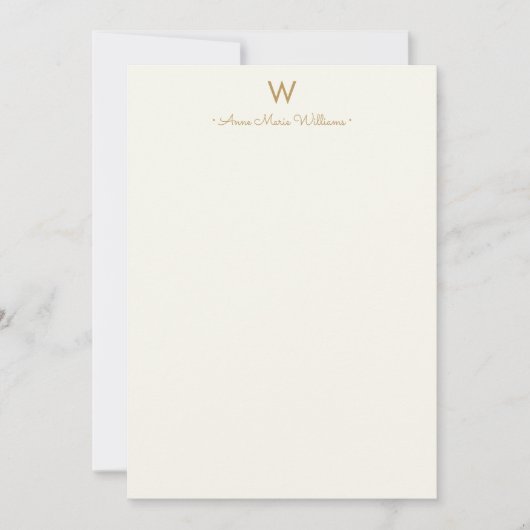 Moderne Ivoor Gouden Script Monogram Notitiekaartje (Voorkant)
