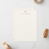 Moderne Ivoor Gouden Script Monogram Notitiekaartje (Voorkant / Achterkant in situ)