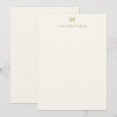 Moderne Ivoor Gouden Script Monogram Notitiekaartje (Voorkant / Achterkant)