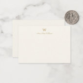 Moderne Ivoor Gouden Script Monogram Notitiekaartje (Voorkant / Achterkant in situ)