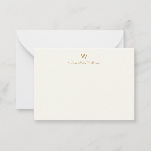 Moderne Ivoor Gouden Script Monogram Notitiekaartje (Voorkant)