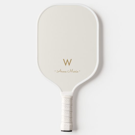 Moderne Ivoor Gouden Script Monogram Pickleball Paddle (Achterkant)