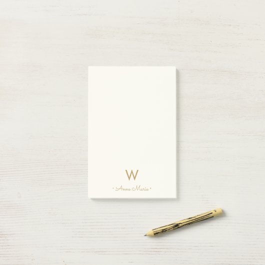 Moderne Ivoor Gouden Script Monogram Post-it® Notes (Op bureau)