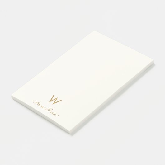 Moderne Ivoor Gouden Script Monogram Post-it® Notes (Schuin)