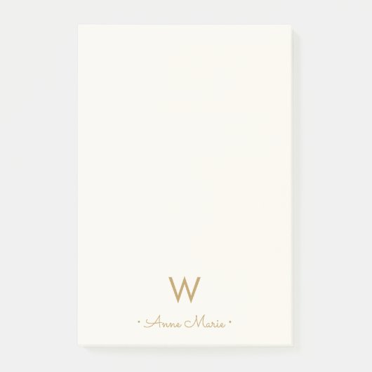 Moderne Ivoor Gouden Script Monogram Post-it® Notes (Voorkant)