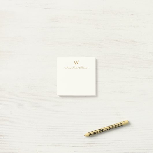 Moderne Ivoor Gouden Script Monogram Post-it® Notes (Op bureau)