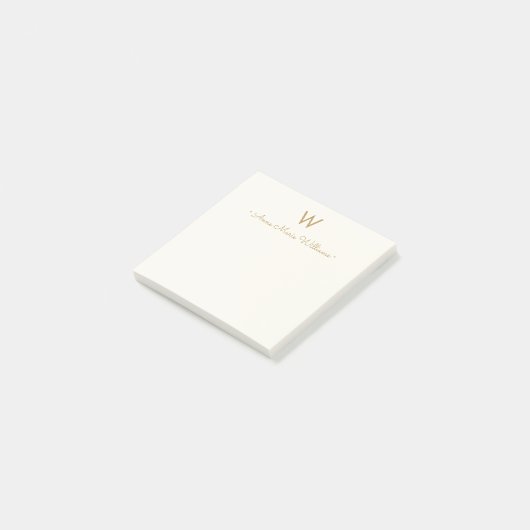 Moderne Ivoor Gouden Script Monogram Post-it® Notes (Schuin)