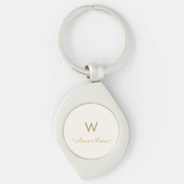 Moderne Ivoor Gouden Script Monogram Sleutelhanger