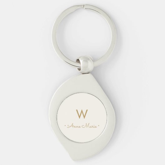 Moderne Ivoor Gouden Script Monogram Sleutelhanger (Voorkant)