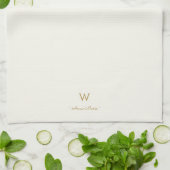 Moderne Ivoor Gouden Script Monogram Theedoek (Gevouwen)