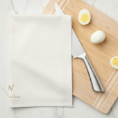 Moderne Ivoor Gouden Script Monogram Theedoek (Quarter Fold)