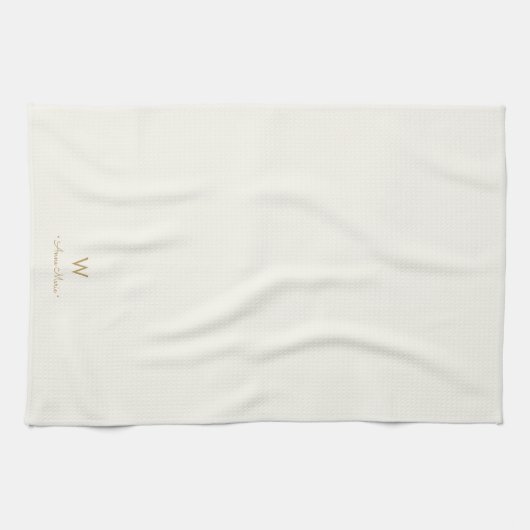 Moderne Ivoor Gouden Script Monogram Theedoek (Horizontaal)