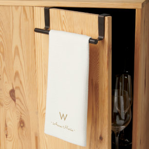 Moderne Ivoor Gouden Script Monogram Theedoek