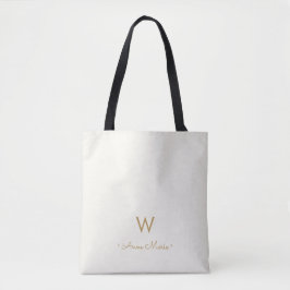 Moderne Ivoor Gouden Script Monogram Tote Bag