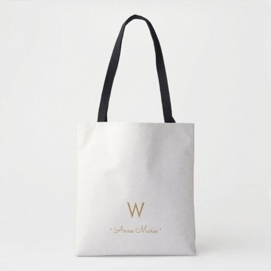 Moderne Ivoor Gouden Script Monogram Tote Bag (Voorkant)