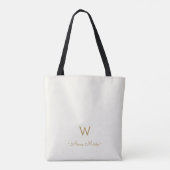 Moderne Ivoor Gouden Script Monogram Tote Bag (Achterkant)