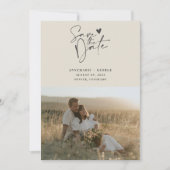 Moderne ivoor kalligrafie script foto save the date (Voorkant)