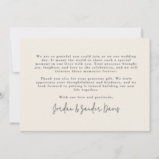 Moderne ivoor minimalistische monogram bruiloft Da Bedankkaart (Achterkant)