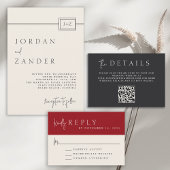 Moderne ivoor minimalistische monogram bruiloft kaart