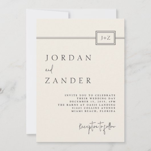 Moderne ivoor minimalistische monogram bruiloft QR Kaart (Voorkant)