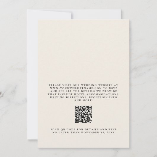 Moderne ivoor minimalistische monogram bruiloft QR Kaart (Achterkant)