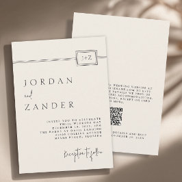 Moderne ivoor minimalistische monogram bruiloft QR Kaart