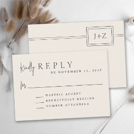 Moderne ivoor minimalistische monogram bruiloft RS RSVP Kaartje