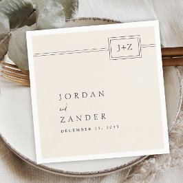 Moderne ivoor minimalistische monogram bruiloft servet