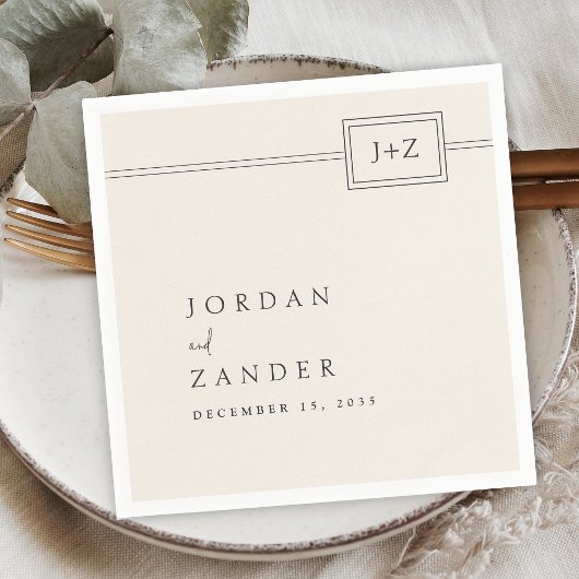Moderne ivoor minimalistische monogram bruiloft servet