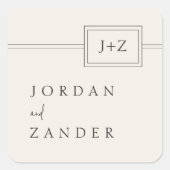 Moderne ivoor minimalistische monogram bruiloft vierkante sticker (Voorkant)