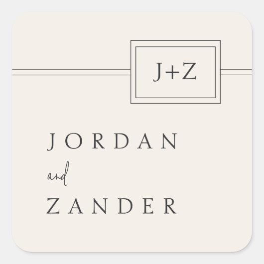 Moderne ivoor minimalistische monogram bruiloft vierkante sticker (Voorkant)