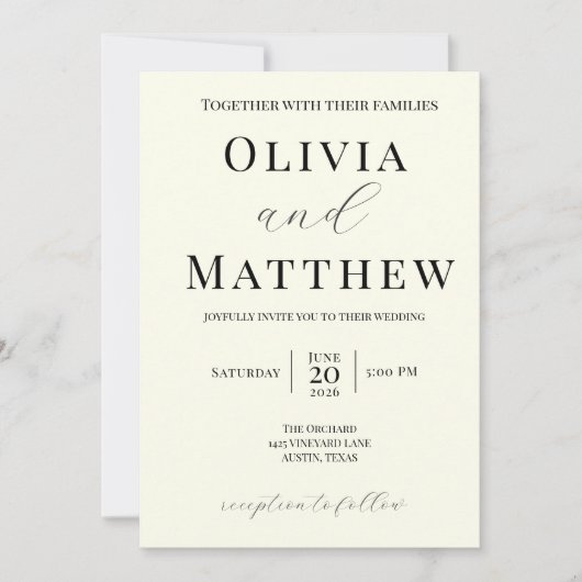 Moderne ivoor minimalistische script bruiloft uitn kaart (Voorkant)
