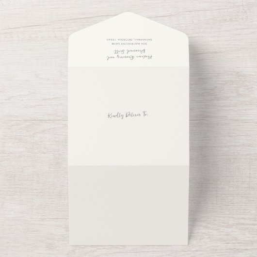 Moderne ivoor QR-code Eenvoudige bruiloft All In One Uitnodiging (Buitenkant)