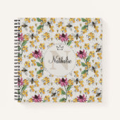 Moderne Ivoor Queen Bee & Bloemen Vrouwelijk Monog Notitieboek (Voorkant)