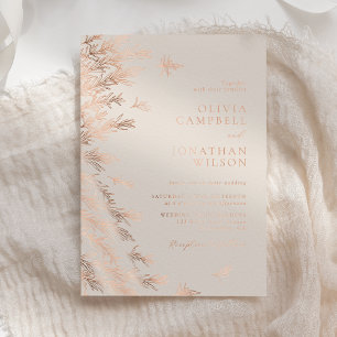 Moderne Ivoor Roze Goud Boho Bladeren Bruiloft Folie Uitnodiging