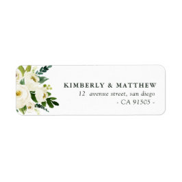 Moderne ivoor-witte florale trouwadreslabel etiket