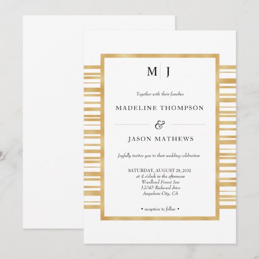 Moderne ivoor - witte gouden strepen - grens bruil kaart (Voorkant / Achterkant)