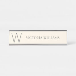 Moderne ivoorgrijze minimalistische monogram bureau naambordje