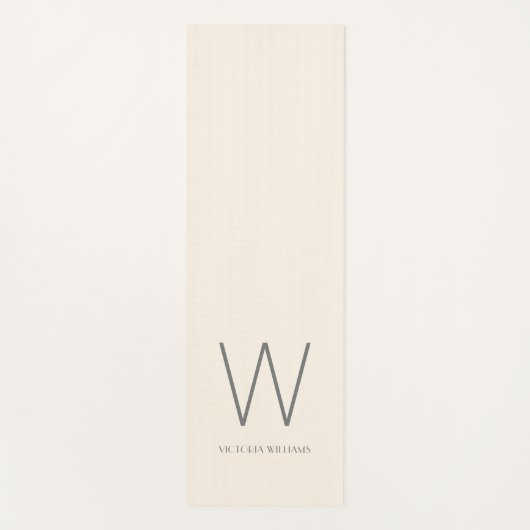 Moderne ivoorgrijze minimalistische monogram yogamat (Voorkant)